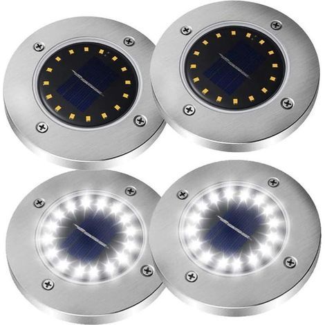 QAZQA 4er-Set Solar-Gartenstrahler für den Außenbereich, 16 Solar-LED-Bodenleuchten, wasserdichte Terrassen- und Gartenleuchten mit Bewegungsmelder, Schwarz für Rasen und Wege, Weiß (1/5)