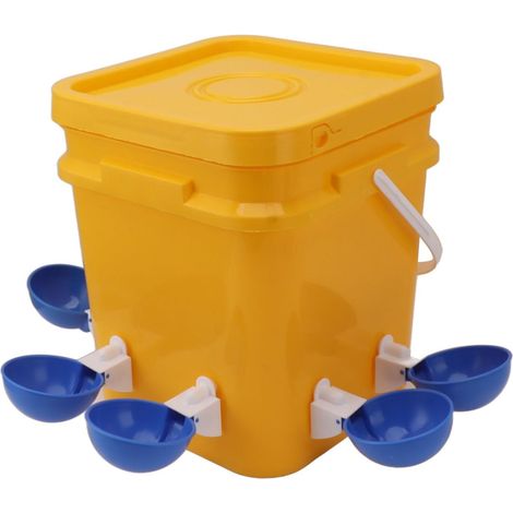 Abreuvoir Automatique - 12 L - Système Gravitaire Pour Volailles - Adapté Poules Canards Cailles Pigeons - 8 Gobelets + Seau Carré (1/5)