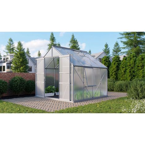 Serre de jardin en polycarbonate 4 ou 6 mm - Meridian - Portes 1 dble coulissante, Long 2.58 m, Couleur Aluminium , Polycarbonate (1/5)