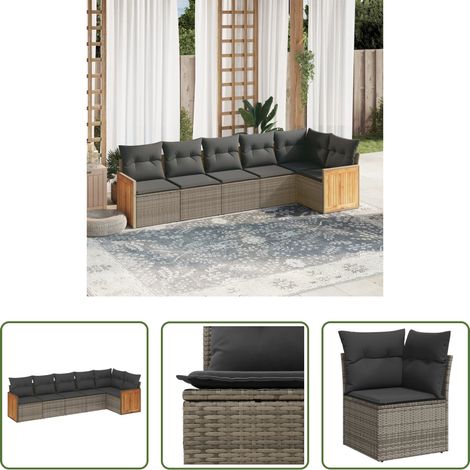 vidaXL Rattanmöbel - 6-tlg. Garten-Sofagarnitur mit Kissen Grau Poly Rattan (1/5)