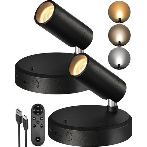 Spots Intérieurs avec Télécommande - Noir - 2 Pièces - Lampes de Tableau Rechargeables 5500 mAh - Uplights sans Fil avec Minuterie et Intensité (1/5)