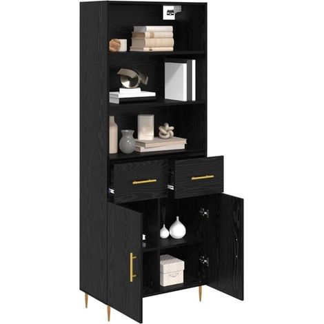 Armoire Haute de Rangement en Bois d'Ingénierie, Finition Chêne Noir, 69.5 x 34 x 180 cm, Meuble de Stockage Vertical pour Cuisine, Salon ou Bureau (1/5)