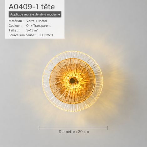 Applique Murale Cristal Verre LED simple tête, source lumineuse fournie d'usine, lumière chaude par défaut, 41 × 31 × 15 cm, 1,85 kg – Livraison gratuite