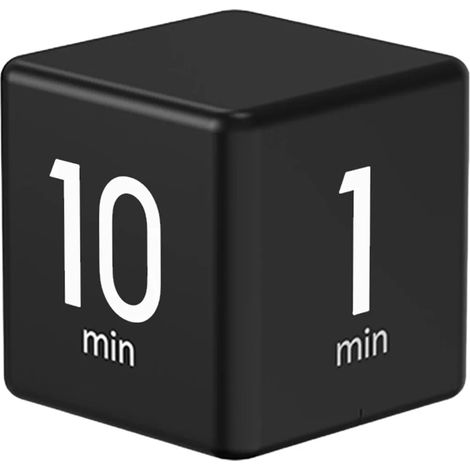 Reloj temporizador giratorio negro, 1-3-5-10 minutos, pantalla LED preestablecida, volumen ajustable, temporizador cúbico para el trabajo, el estudio y la cocina. (1/5)
