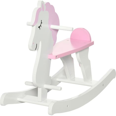 Cheval à bascule enfant 1-3 ans bois blanc rose 50 kg 68x27x46,5 cm