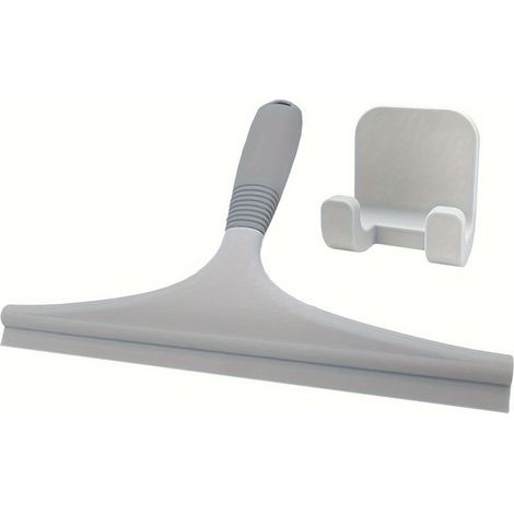 Rasoir en silicone avec crochet pour douche, lame incurvée à 145°, manche antidérapant, nettoyeur multifonction pour vitres et carrelage avec bord en silicone et rangement compact. (1/3)