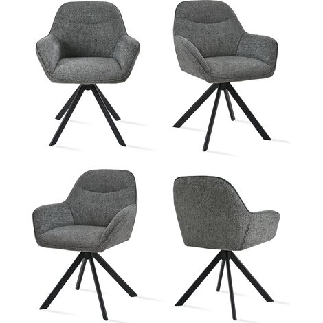 Goeurvant 360° Drehstühle mit weichem Sitz, eleganter, geschwungener Rückenlehne und ergonomischen Armlehnen, stilvoller Komfort für jedes Zimmer - 4er Set - Grau/Grün - Chenille