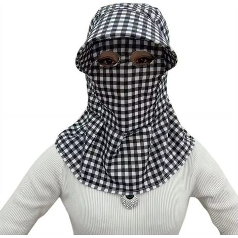 Chapeau de soleil respirant pour cueillette du thé, chapeau de protection léger à large bord, chapeau de loisirs respirant, housse de protection florale pour le visage (noir blanc) (1/5)