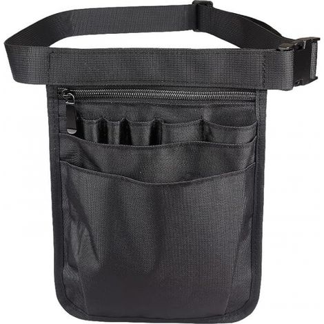 1 bolsa de herramientas multifunción con cinturón, bolsa de herramientas negra, bolsa de almacenamiento de accesorios de enfermera con cinturón ajustable, adecuada para enfermeras y jardineros (1/5)