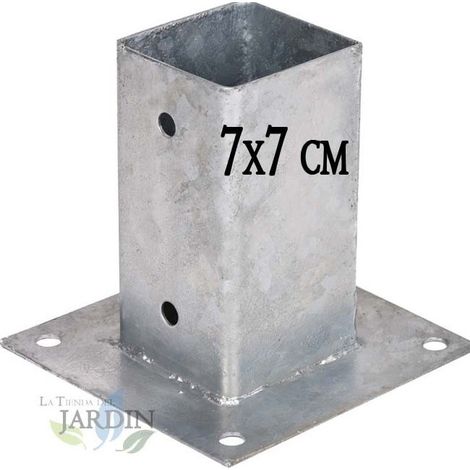 Metallischer quadratischer Anker 7x7 cm, Basis 15x15 cm. Ideal für Holzpfosten.