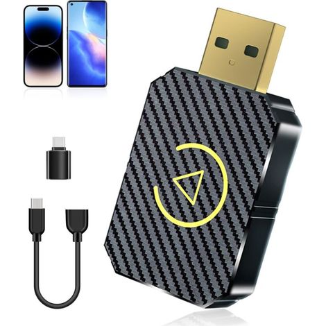 Wireless CarPlay Adapter, 2025 Wireless CarPlay for Cars with Type-C and USB AC Extension Cable, Dongle Converts Wired to Wireless, Plug and Play, Gold (1/4)