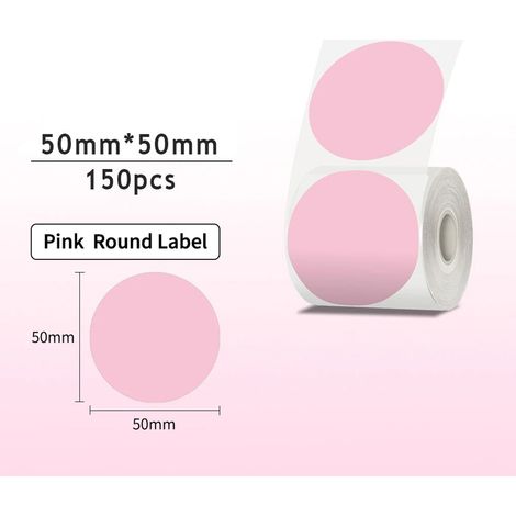 Rouleau 150 étiquettes rondes 50x50mm roses, papier autocollant imperméable déchirable, pour code-barres prix nom, compatible Phomemo M221/M110/M120/M200/M220 et DETONGER P1/P2/DP23/DP27/DP26, maison (1/5)