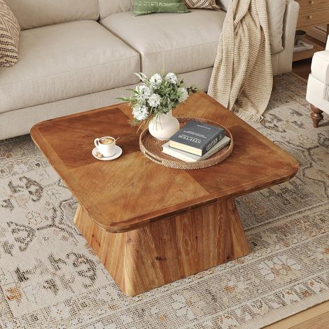 Tribesigns Solid Wood Coffee Table, 80 cm Coffee Table for Living Room, Classic Living Room Center Tables, Brown Modern Design Home Furniture (1/4)