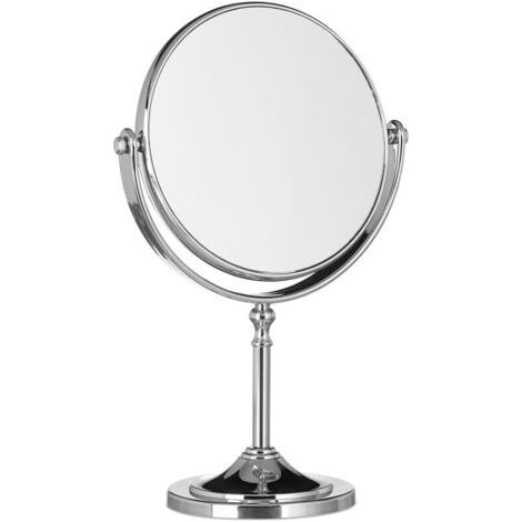 Specchio ingranditore da tavolo, specchio rotondo girevole a doppia faccia, specchio da trucco retrò da scrivania, argento (1/4)