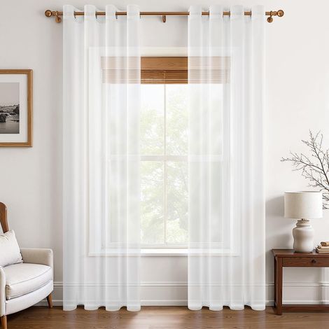 (2 Stück) Rideau Voilage Blanc 132x214 cm à Oeillet Semi-Transparent und Effet Lin Dekorationen für den Innenbereich des Fensters des Salons Moderne Chambre Cuisine (1/4)