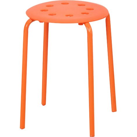 Tabouret rond en plastique orange, empilable, 8 trous, tube en acier stable, pour salon et salle à manger (1/5)