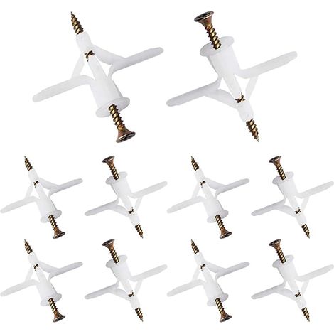 100 Pieces Plasterboard Anchors, Plasterboard Anchors with Screws, Plasterboard Wall Fixings, Hollow Wall Fixings, for Plasterboard Wall Installation (1/5)