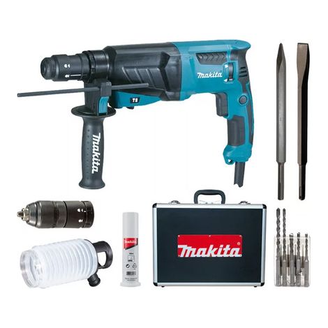 Perforatore scalpellatore MAKITA SDS Plus - 800W 26mm - Valigetta in alluminio + Kit di accessori - HR2631FTX4