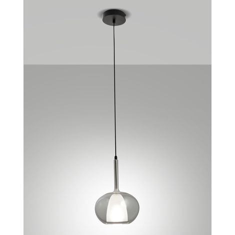 Lampada a Sospensione Edolo Ø22cm in Vetro Borosilicato Fumé e Metallo, Attacco E27 40W, Classe 1, Design Moderno - Linea Edolo (1/2)