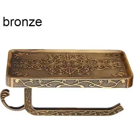 (Bronze) Porte-serviettes de salle de bain avec étagère, distributeur de papier toilette, boîte à mouchoirs et support pour téléphone portable. Facile à utiliser et peu encombrant. (1/5)