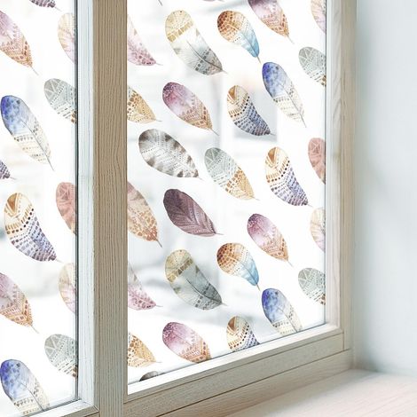Klebefolie 50x100 cm Sichtschutz Fenster Selbstklebend PVC Milchglas Dekorativ Dekorfolie Blickdicht Folie für Badezimmer Schlafzimmer Boho-Federn