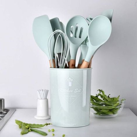 Set di utensili da cucina in silicone - 11 pezzi - Antiaderenti - Resistenti al calore - Senza BPA (1/4)