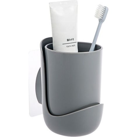 Porte-brosse à dents de salle de bain, boîte de rangement murale pour gobelets de rince-bouche, porte-gobelets mural pour brosse à dents (gris) (1/5)