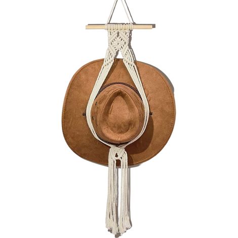 Porte-chapeaux mural en macramé, style bohème, pour femme. Organisateur de chapeaux à suspendre au mur, porte-chapeaux décoratif pour casquettes à large bord (blanc). (1/5)