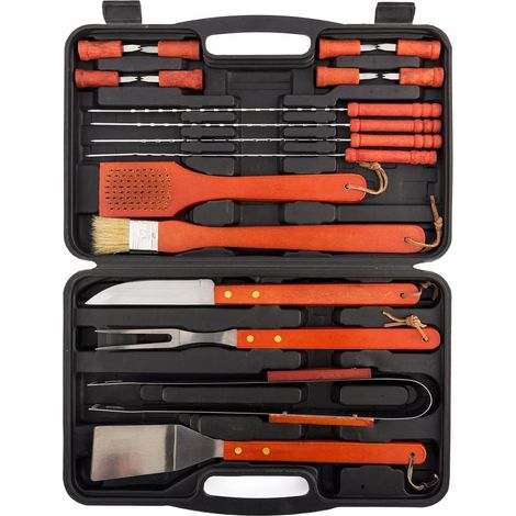 Avilia Set Accessori Barbecue 18 Pezzi in Acciaio e Legno - Valigetta Portatile con Kit Grigliata Completo con Attrezzi Barbecue Resistenti e Pratici (1/5)