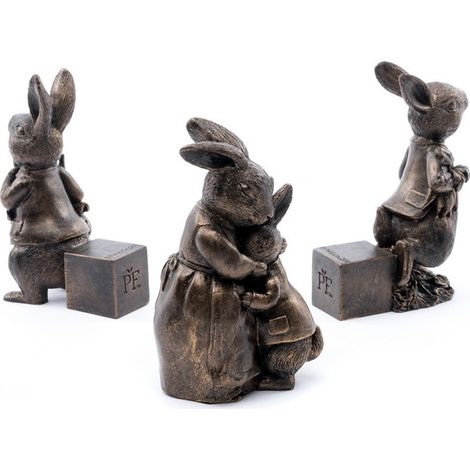 Beatrix Potter Bronze Peter Rabbit Plant Pot Feet - Set of 3 - Peter Eating Carrots, Running and Hugging - L6.5 x W8 x H11 cm