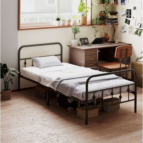 Letto singolo in metallo nero 90x200 cm, struttura letto con rete inclusa e spazio sottoletto (1/5)