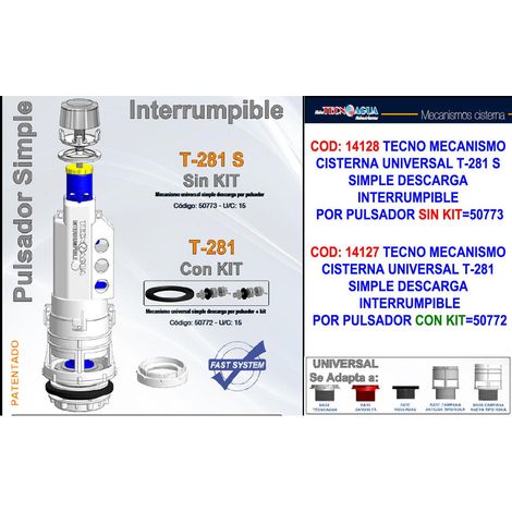 Mecanismo descarga inodoro T-281NS+ Simple Pulsador interrumpible