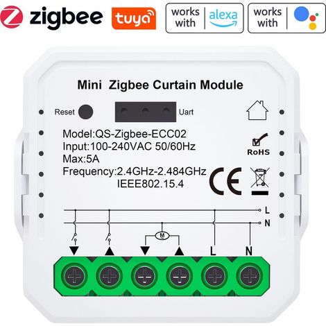 Module de rideau Tuya Zigbee Home Intelligent Appliance Mobilephone App Control Control Compatible Alexa For Voice doit être utilisé avec des passerelles (1/5)