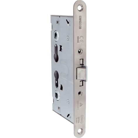 Serrure homologuée pour portes coupe-feu Mod. 6572 – 65 x 72 mm – Double fouillot et logement pour cylindre – Acier inoxydable mat – Certifiée et sans fonction anti-panique (1/5)