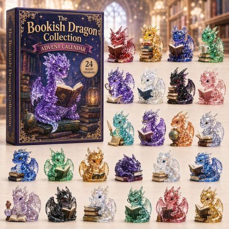 Dragon cristal violet qui lit calendrier avent 2026 2D