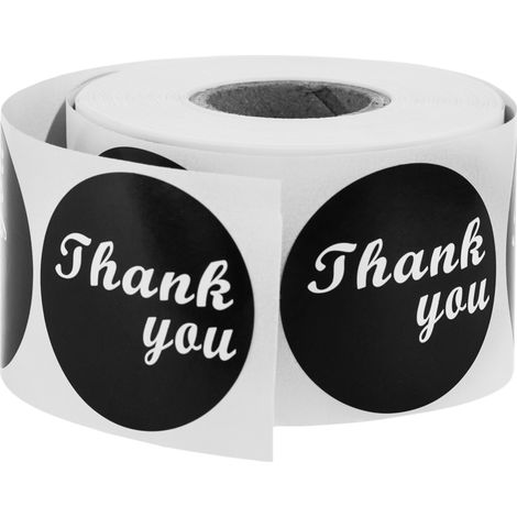 PrimeMatik - Adesivo tondo nero 38 mm 'Thank You'