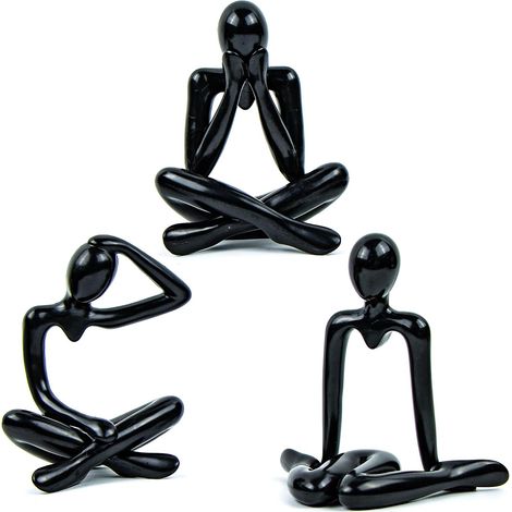 Nazalus-Sale Denker-Statue, abnehmbare Skulptur, kreative Innendekoration, moderne abstrakte Figuren, Kunststoff-Ornament für Zuhause, Büro, Wohnzimmer und Bibliothek (3 Stück, schwarz) (1/5)