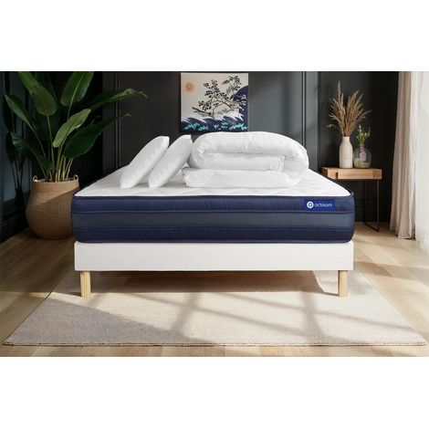 Pacchetto letto completo - Materasso 140x190cm + Box spring con doghe (kit) + 2 cuscini + Piumino - Actilatex Tech (1/5)