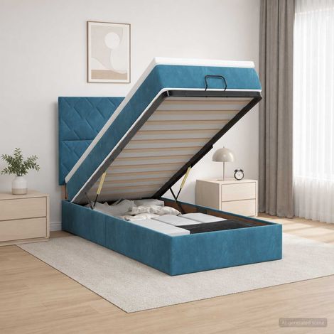 Lit coffre avec matelas et LED Bleu foncé 90 x 200 cm Velours (1/5)