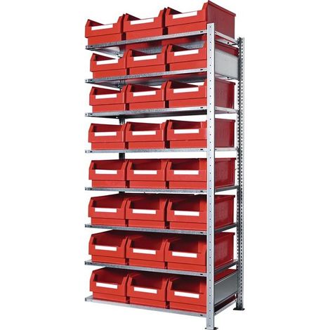 Steckregal H2000xB1000xT500mm Anbauregal 8 Stahlböden 24 x Gr. 2 rot