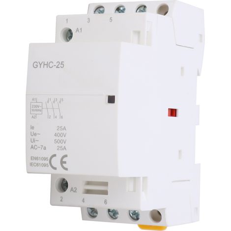 Contacteur AC 220V 3P 25A 3NO 50Hz IP40, isolation 500VAC, usage domestique, boîtier robuste, commutation fiable, adapté aux circuits résidentiels. (1/5)