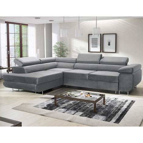 Aston Jumbo Cord Left Hand Facing Corner Sofa Bed with Storage and Lift Mechanism - Grey (1/5)