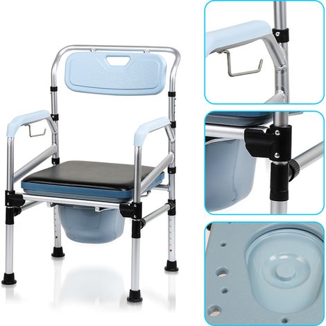 Randaco Sedia da bagno Sedia da notte Regolabile in altezza per anziani e disabili ecc. con schienale e seduta antiscivolo