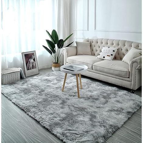 Tapis Salon 80x160cm (Gris Clair) Design Moderne Poils Longs Tapis Chambre, Interieur Anti Slip Décor Moderne Ultra Doux De Peluche De Pièce De Maison De Tapis De Pépinière De Carpettes