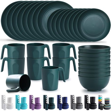 Assiettes Service de Table plastique réutilisable Assiettes légères Tasses Bols Vaisselle facile à transporter et à nettoyer Cuire au micro-ondes lave-vaisselle (1/5)