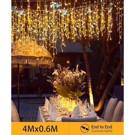 144 LED Rideau Lumineux 4m X 0.6m Connectable, Guirlande Lumineuse 8 Modes en Fonction Mémoire, Décoration Intérieure/Extérieur de Fenêtre Fête Mariage Noël Anniversaire, Lumière Blanc Chaud (1/5)