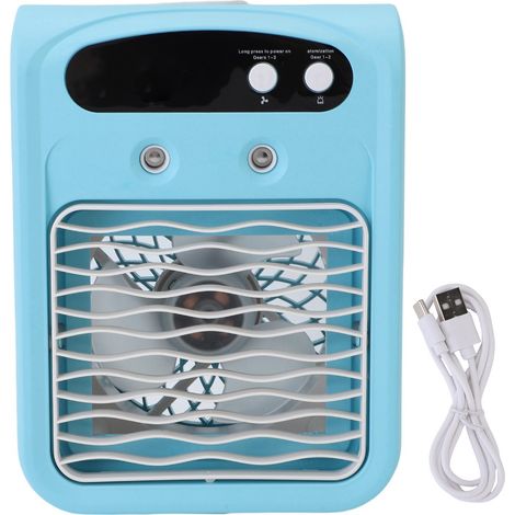 Climatiseur de bureau avec humidificateur, réservoir d'eau de 1000 ml, rechargeable par USB, silencieux, idéal pour la chambre et le bureau (bleu). (1/5)