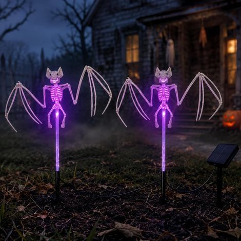 Guirlandes lumineuses solaires d'extérieur pour Halloween, en forme de chauve-souris et de crâne(Y01) (1/5)