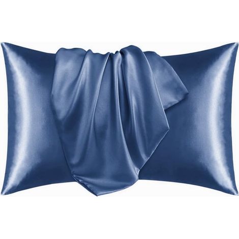 Fundas De Almohada - Seda 22 Momme - Antiarrugas Y Para Cabello - Cierre Oculto - Azul Marino - 2 Unidades (1/5)