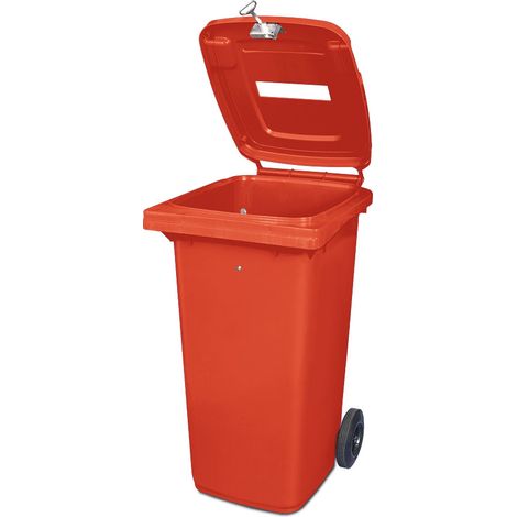 BRB 120 Liter DIN Mülltonne mit Papiereinwurf u. Dreikantschloss, BxTxH 480x550x930 mm (rot) (1/2)